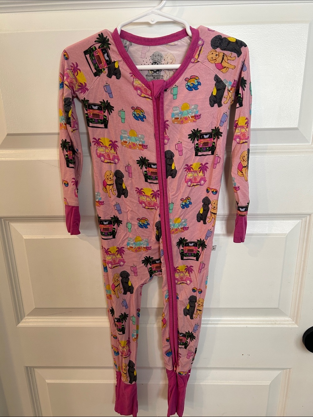 Monkeeroos Bamoo Pink Summer One-Piece Pajamas - Cozy Zip puppies beach
